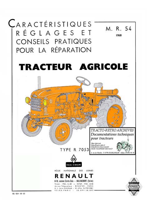 Manuel de r�paration Concessionnaire- MR 38 de 1956- du type D22 (R7052), �dit� par Renault en 1958.    (Normal et Vigneron)